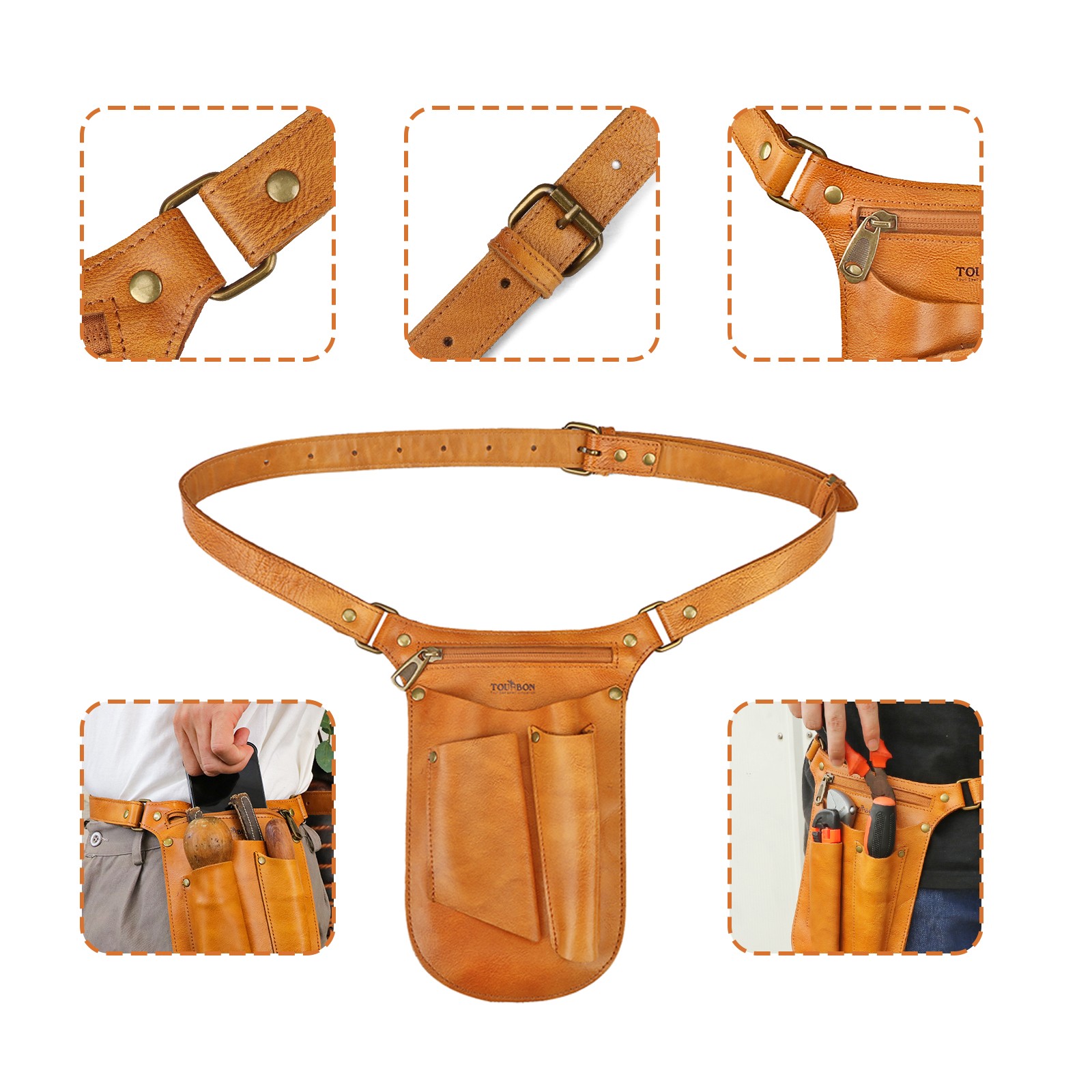 TOURBON Leather Gardening Tools Belt Florist Holder Bag Utility Pouch Phone Case
