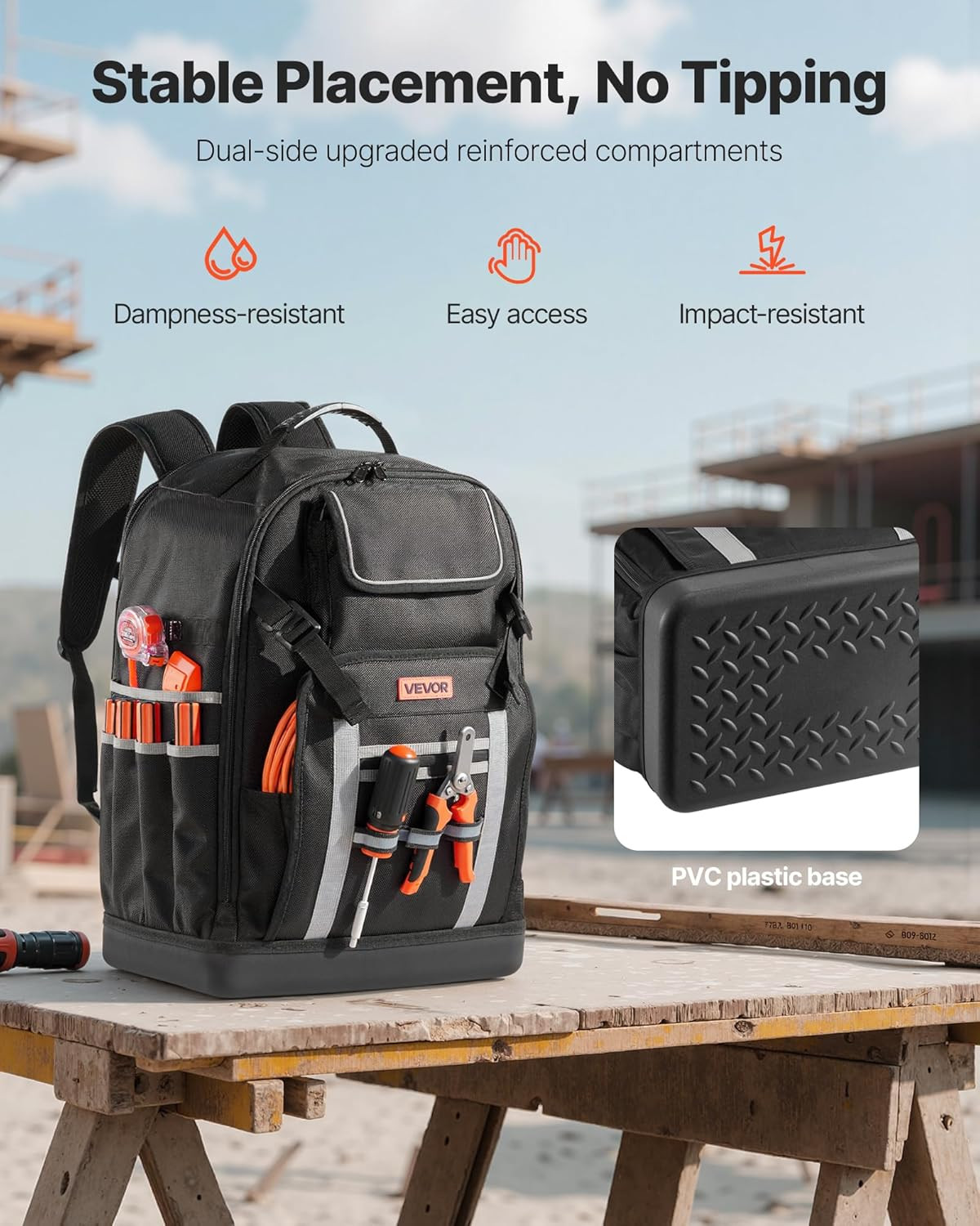 Tool Backpack, 56 Pockets, Heavy-Duty Tools Storage Organizer Bags with Molded B