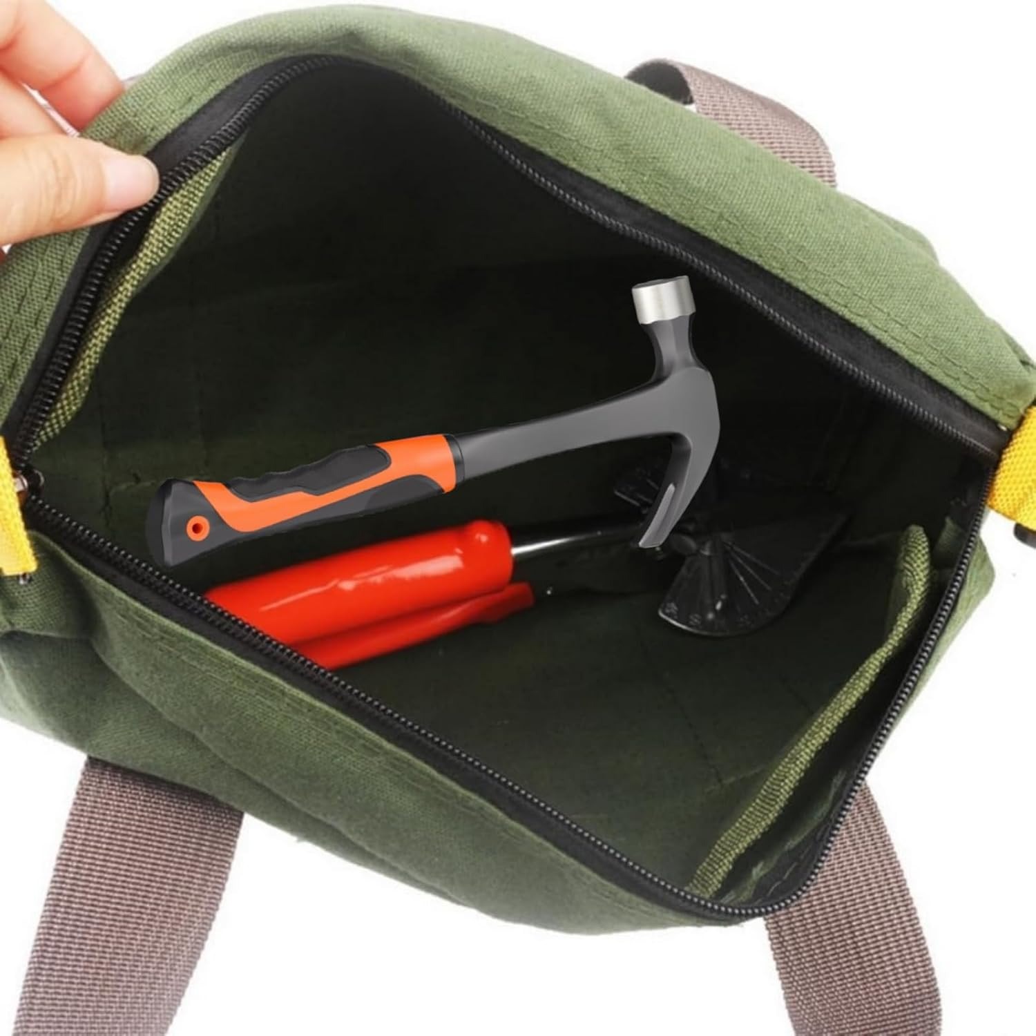 12 Inch Wide Mouth Tool Bag, Heavy Duty Canvas Tool Storage Bag, Large Capacity