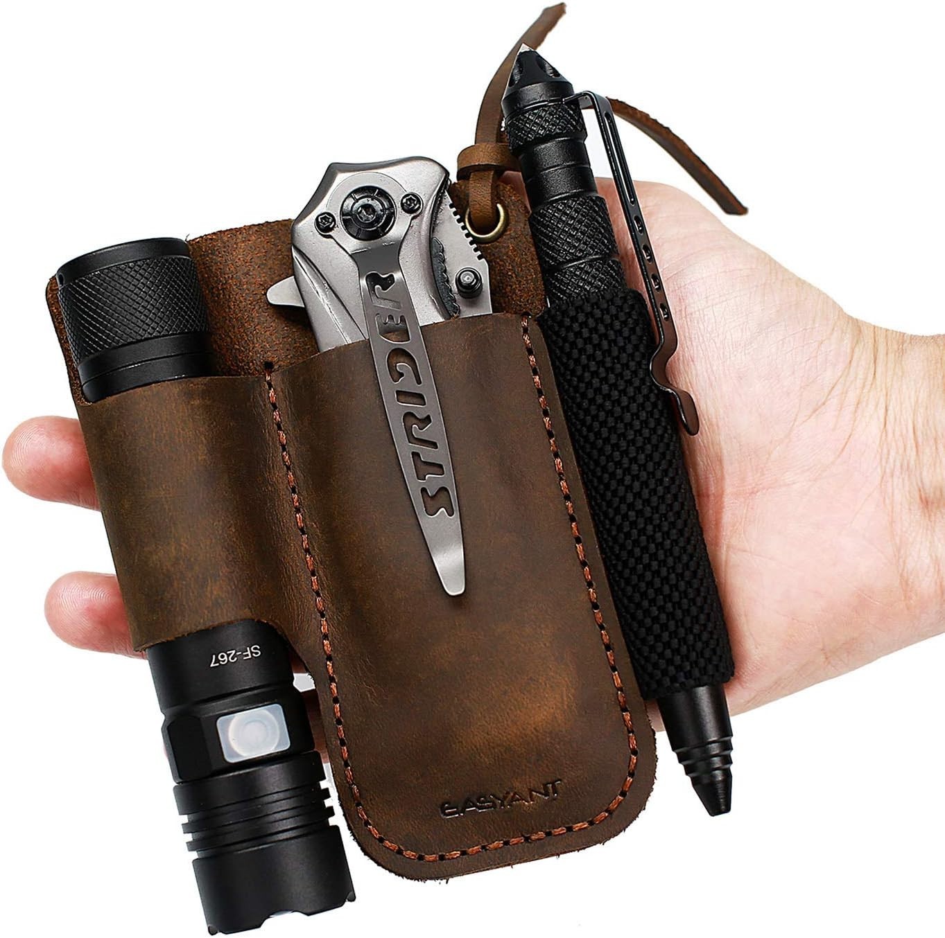 Men Leather EDC Organizer Sheath Handmade Tactical Tool Pouch with Belt Clip