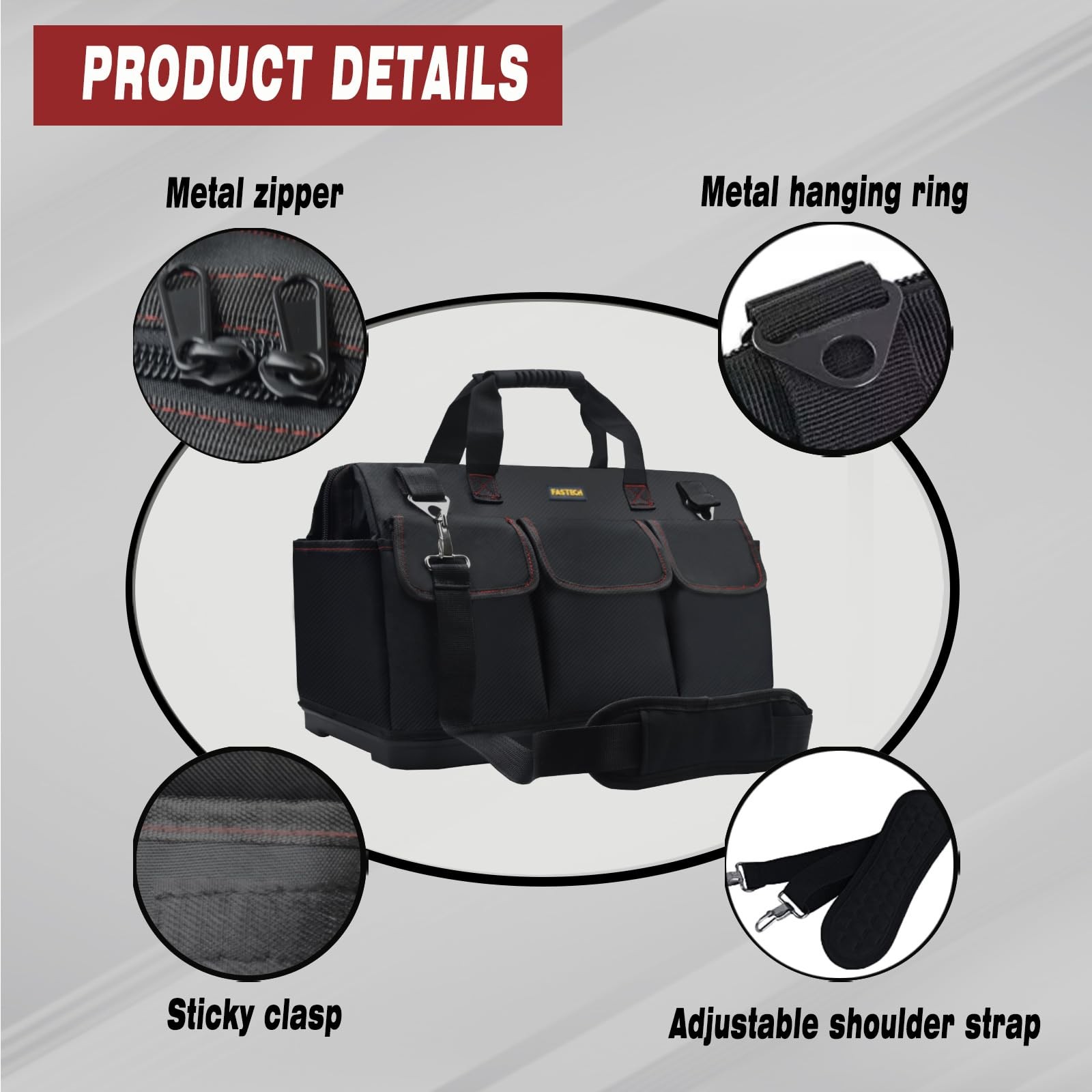 22-inch Heavy Duty Bottom Tools Bag With Wide Mouth For Tool Storage, Carrier…