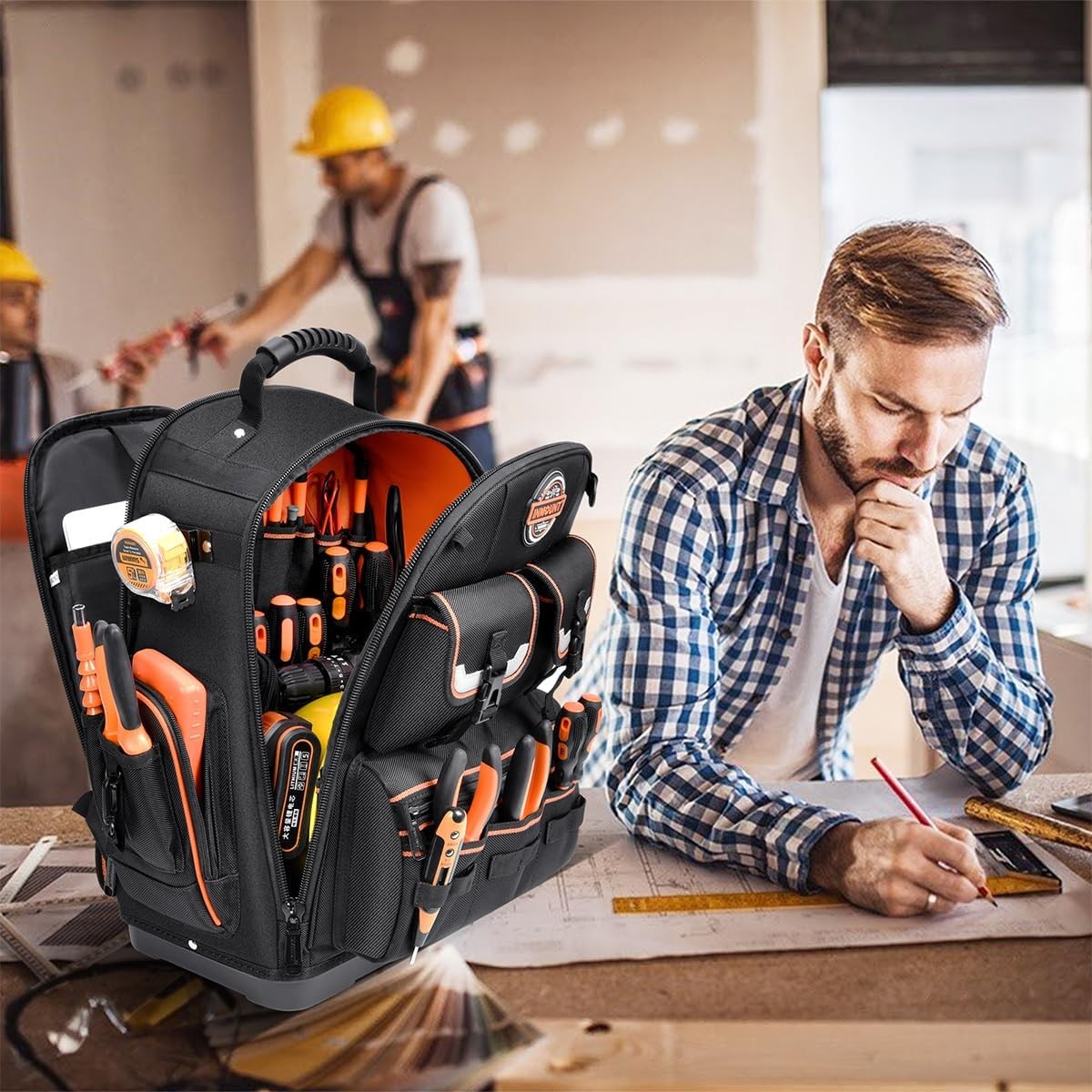 Tool Backpack Heavy Duty, Backpack Tool Bag organizer with 89 Pockets & Loops…