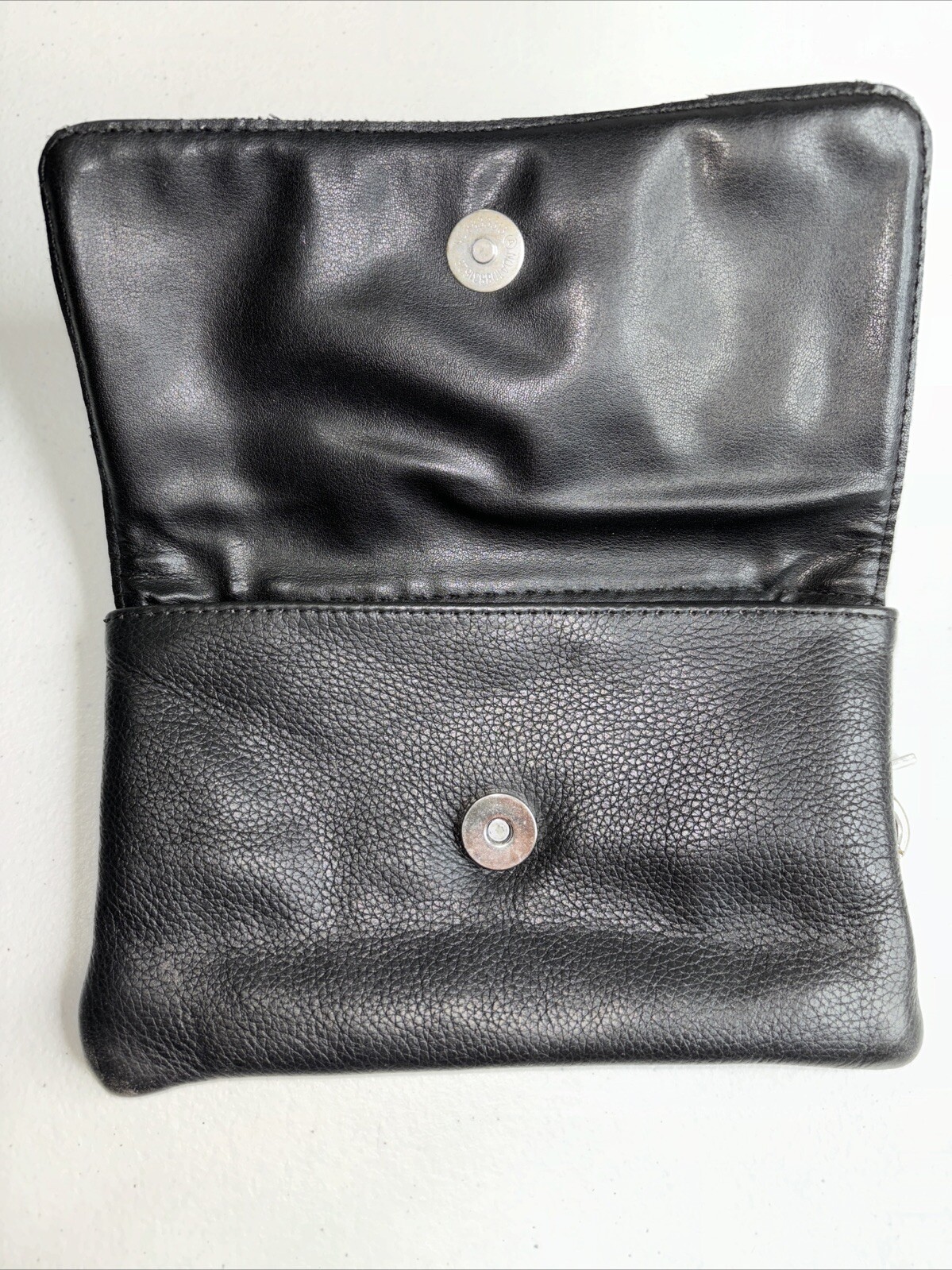 Black Biker Studded Leather Belt Clip Pouch Barbed Wire Heart With Purple Wings
