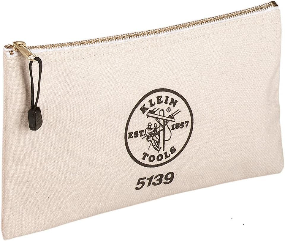 2 Pack KLEIN TOOLS Canvas Zipper Bag – Heavy Duty Brass Close Tool Pouch
