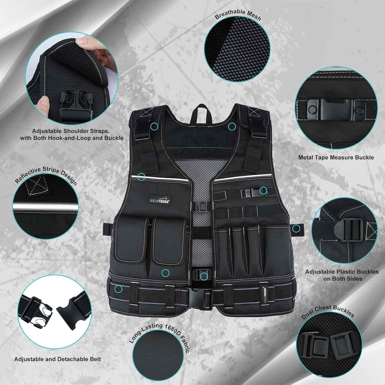 Tool Vest for Men with Pouches and Belt, Adjustable Multi-Pocket Safety Tool Ves