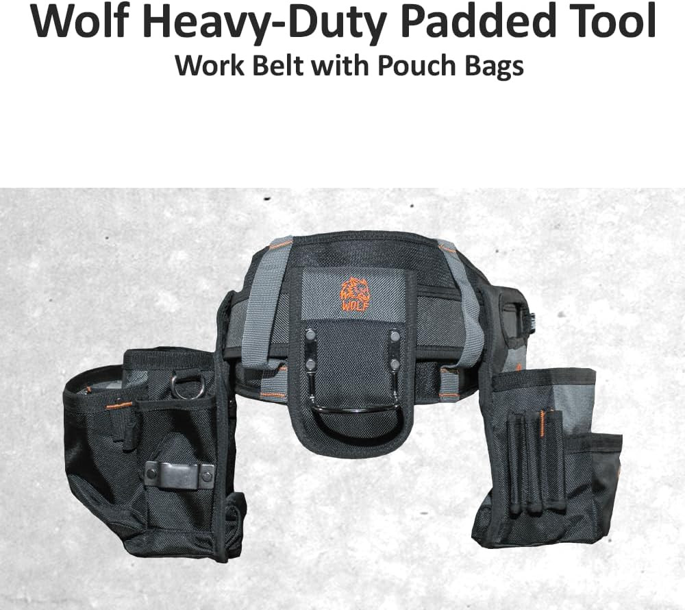 WOLF WTB300 Heavy-Duty Padded Tool Work Belt w/Pouch Bags | Universal Body Waist