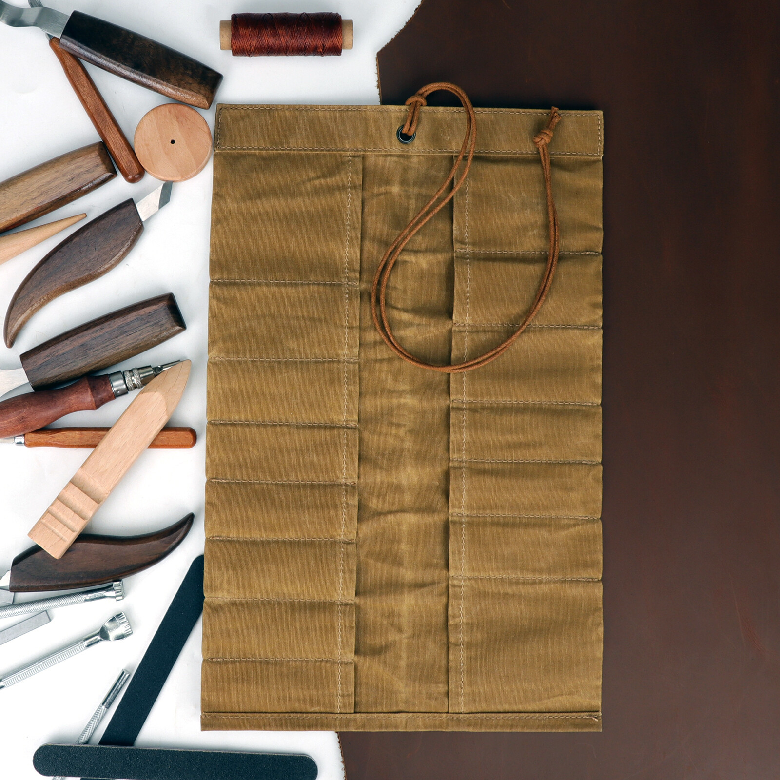 TOURBON Roll up Canvas Tool Carry Holder Carving Knife Organizer Bag Handy Pouch