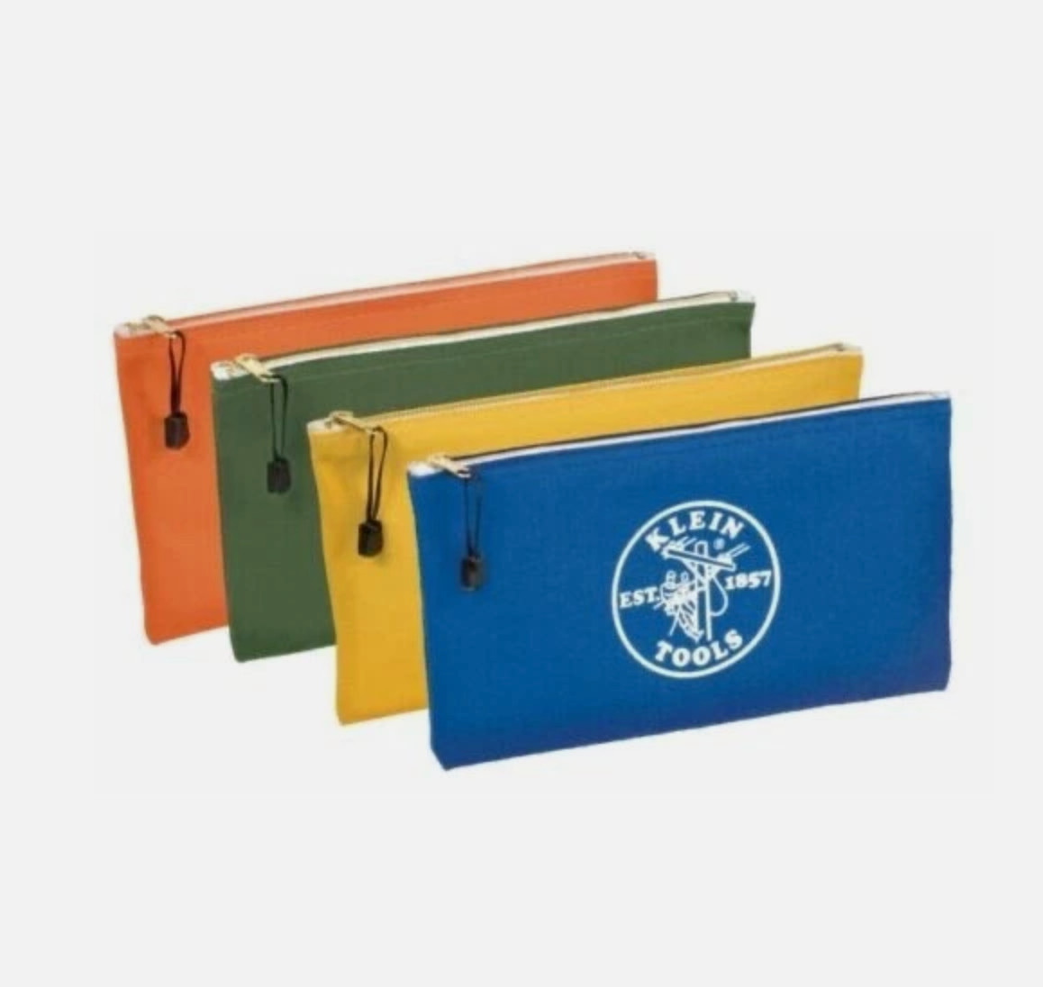 Klein Tools 4pk Multicolored Canvas Zipper Bags 12-1/2”X7” New