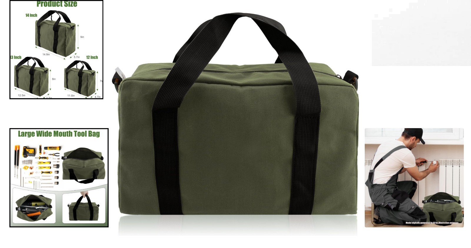 Durable 14-Inch Canvas Tool Organizer – Perfect for Home & Travel, Army Green