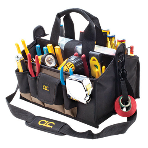 Custom Leathercraft CLC 1529 – 17 Pocket 16″ Center Tray Tool Bag Carrier Holder