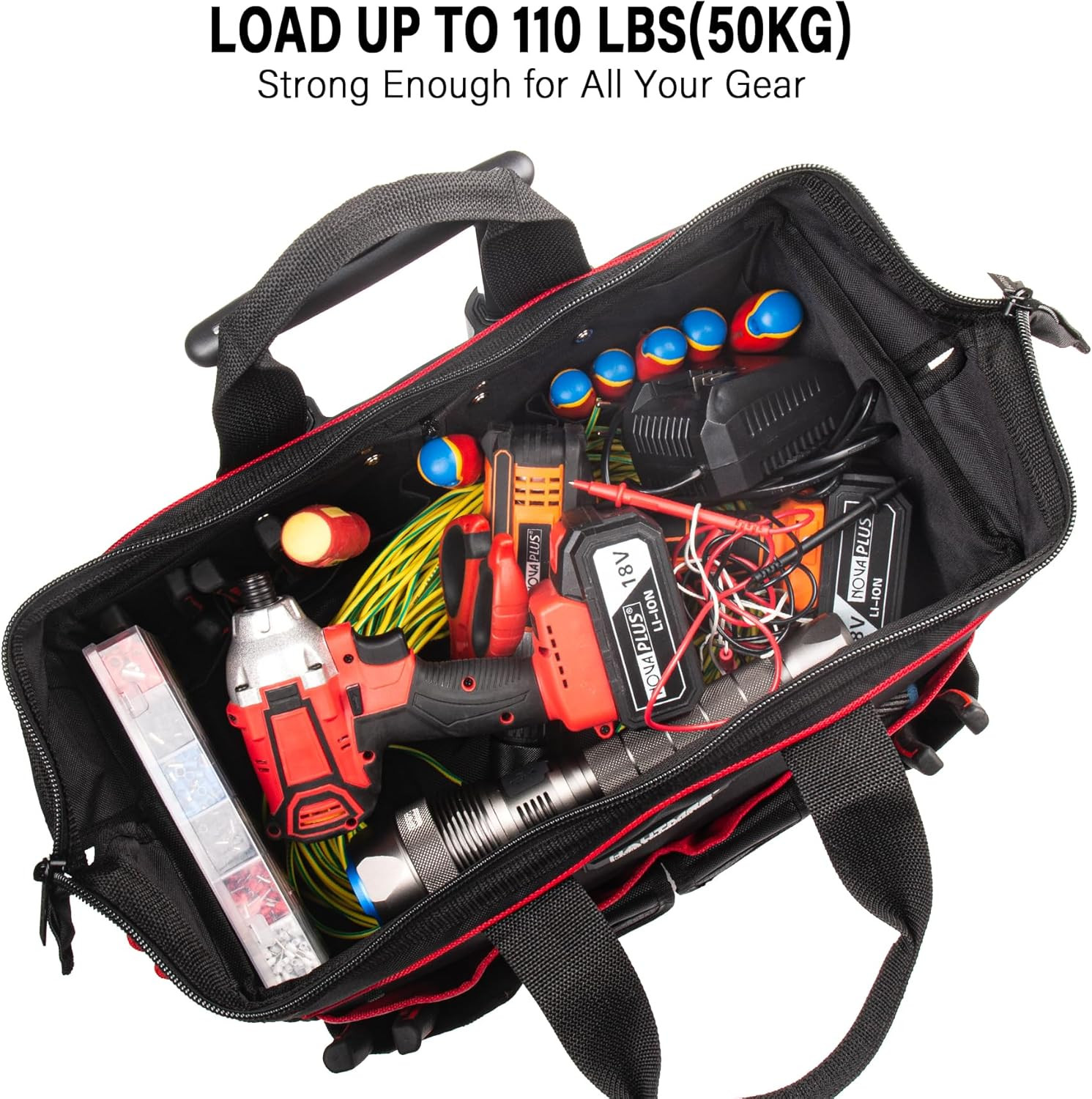 18″ Rolling Tool Bag with Wheels & 23 Pockets – Water-Resistant Organizer