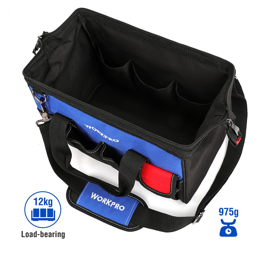 WORKPRO 14″ Tool Storage Bags Close Top Wide Open Mouth with Adjustable Shoulder