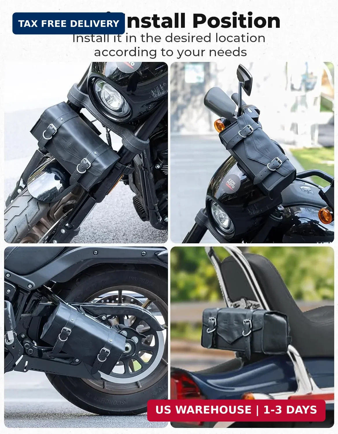 KEMIMOTO Genuine Leather Motorcycle Saddle Bags 12L & 4.5L Fork Handlebar Tool P
