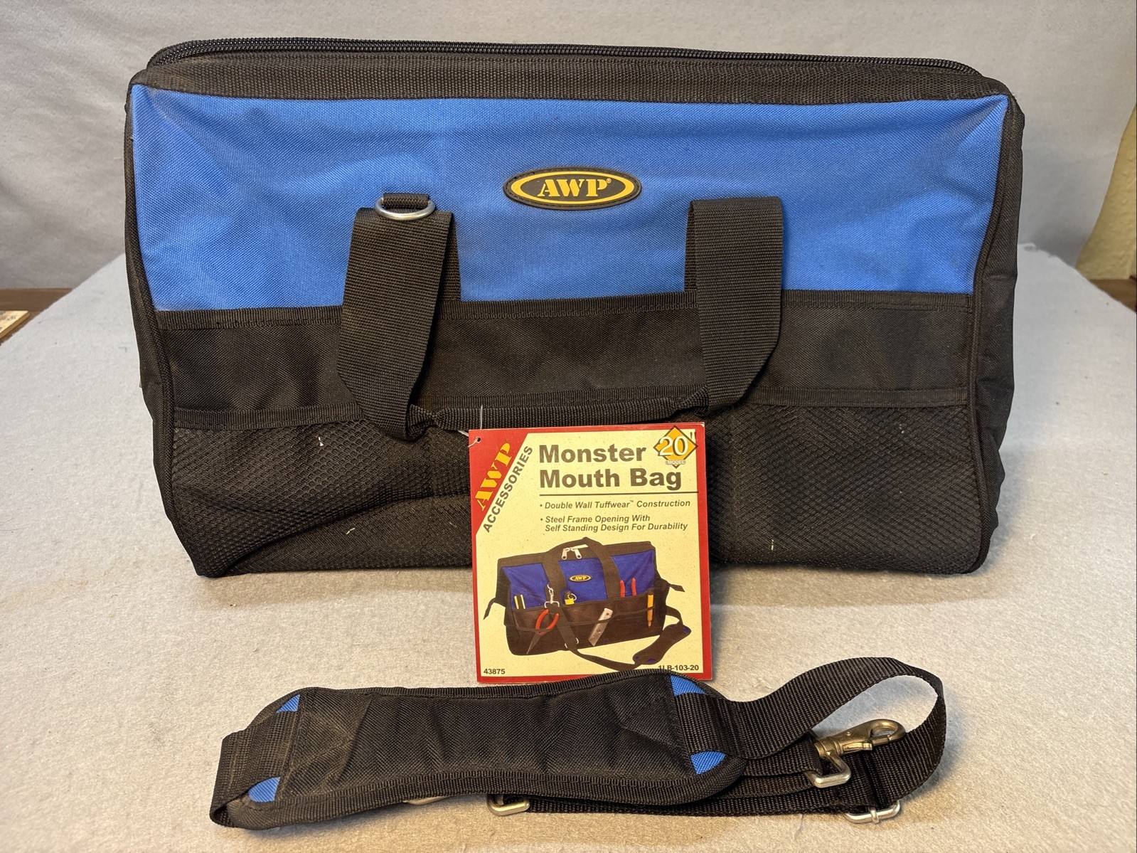 AWP Tool 20” Premium Tool Bag, Black & Blue NEW Contractors Tool Bag