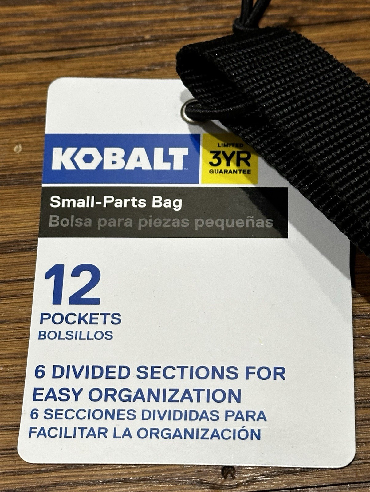 Kobalt Small Parts Bag—Black/Blue with 12 Pockets Divided Sections + Drawstring