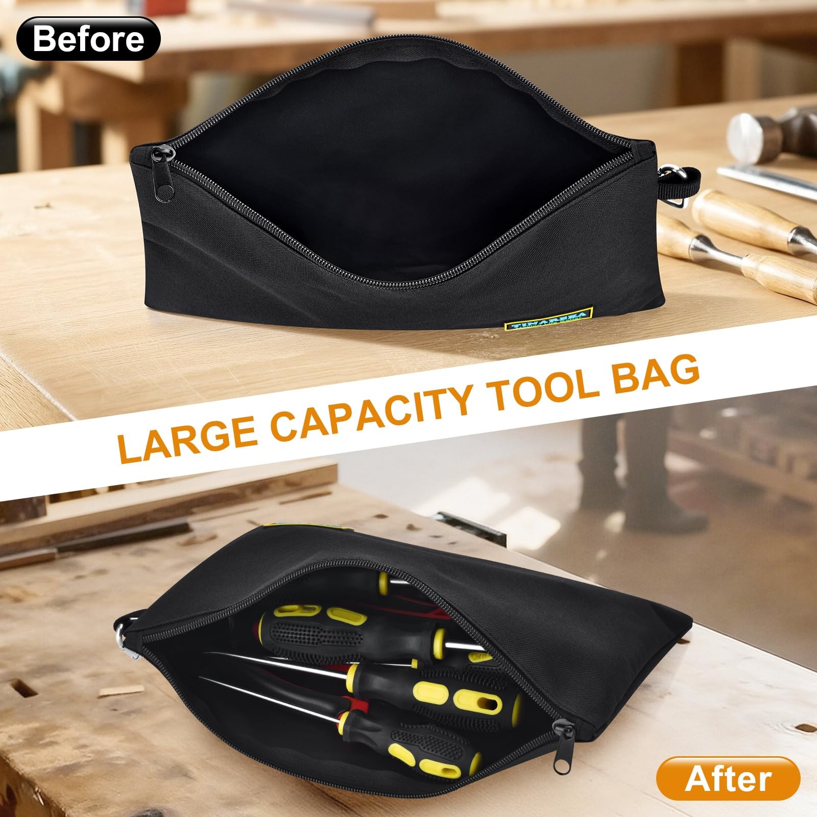 TINAREKASmall Tool Pouch Bag with Zipper – 11.8 x 0.2 x 7.9 inches, Black