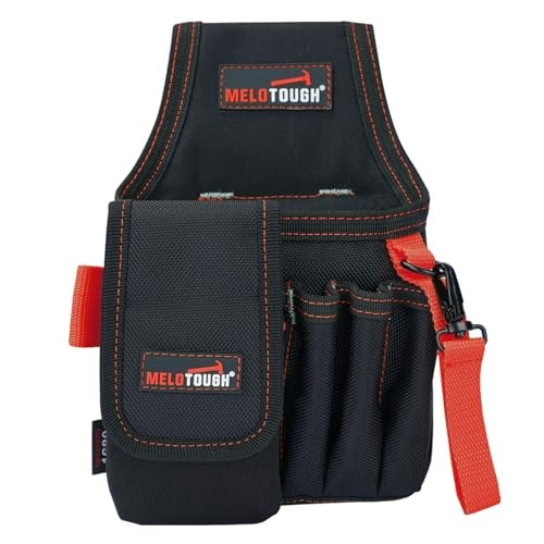 Small Tool Pouch with Belt Clip, Mini Electrician Work Pouch with Nylon Red
