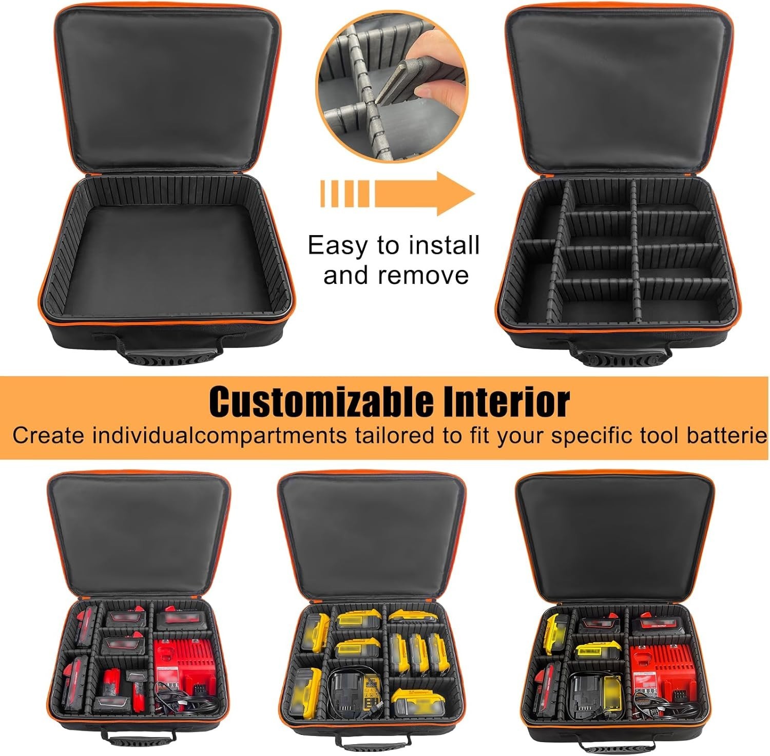 Impact-Resistant Tool Battery Case with Waterproof Design and Removable Dividers