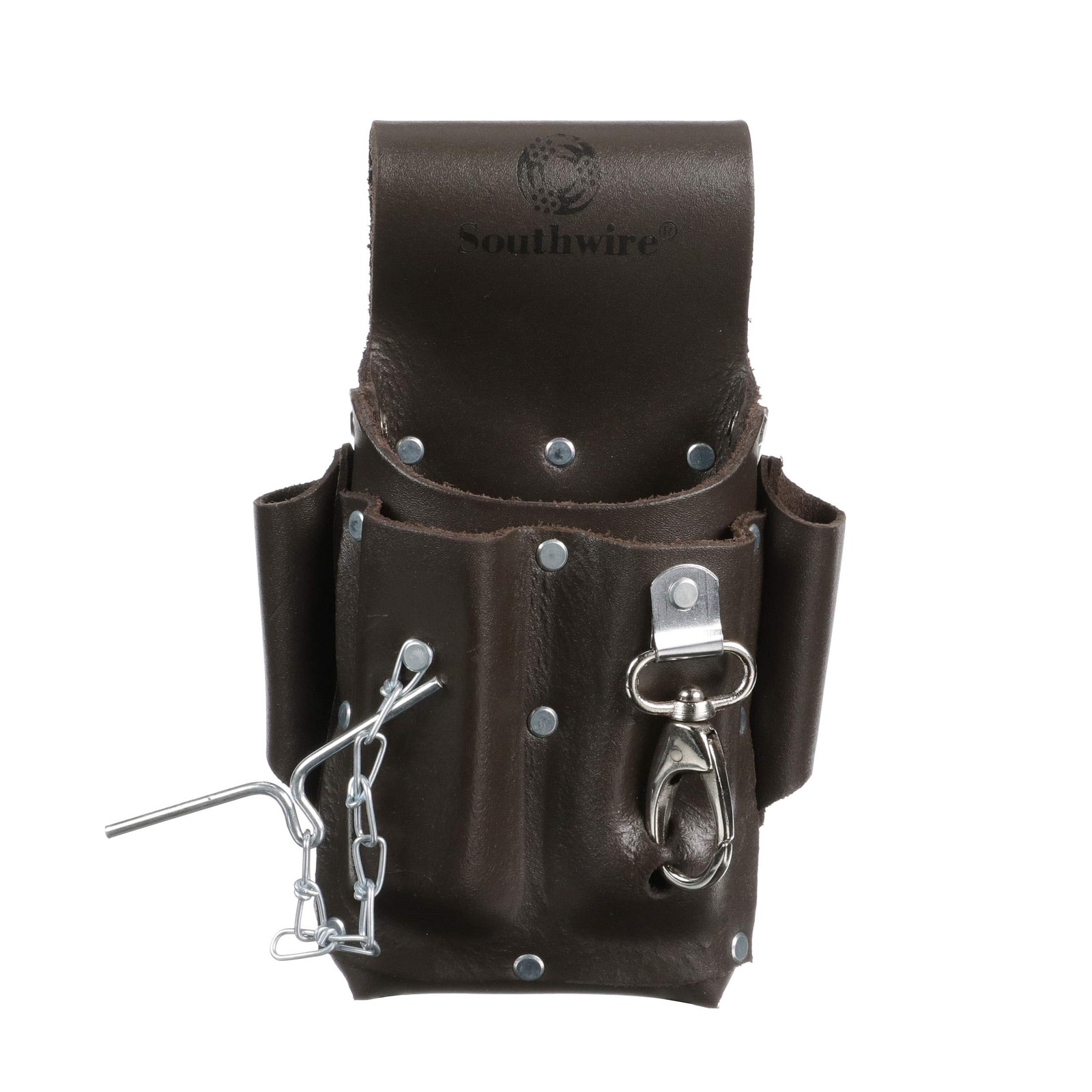 Southwire POUCH4 Leather Tool Pouch; 5 Pocket Belt Pouch, Brown