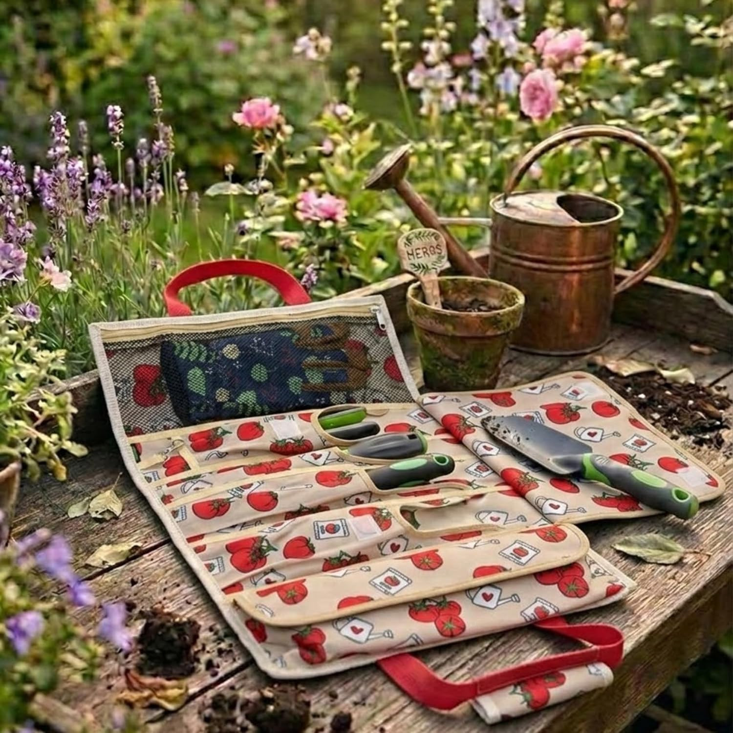 Garden Tool Bag -Roll-Up Garden Tool Holder with Deep Pockets(Tools Not Included