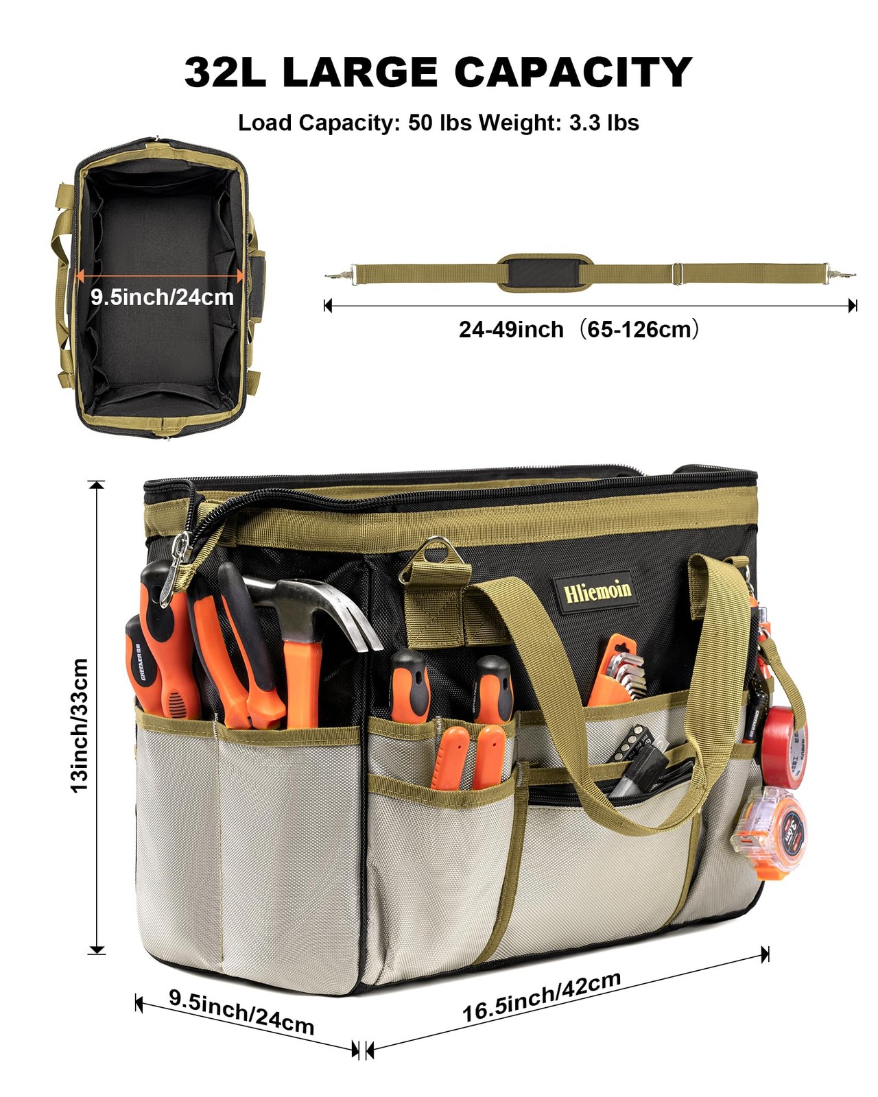 16.5-Inch Heavy Duty Tool Bags for Men, 32-Pocket Large Tool Organizer Storag…