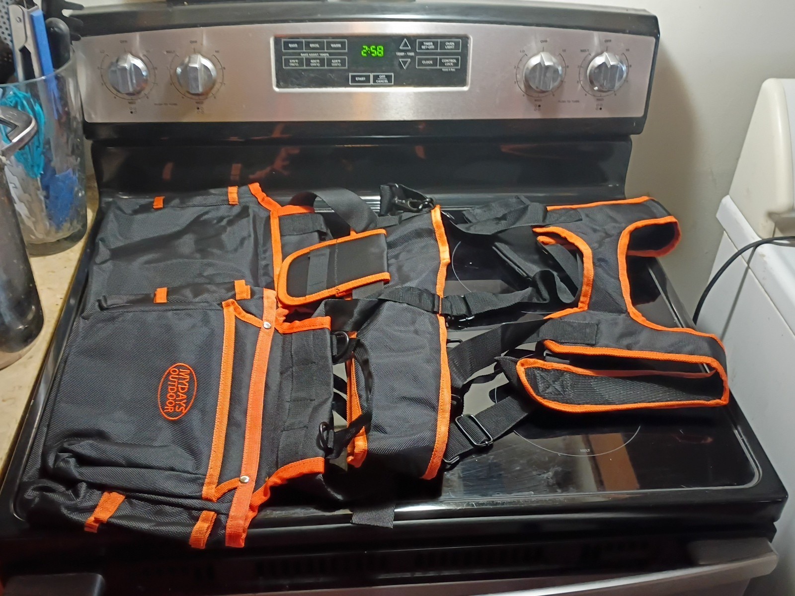 Mydays Outdoor Black Orange Pockets Adjustable Harness Tool Belt And Suspenders
