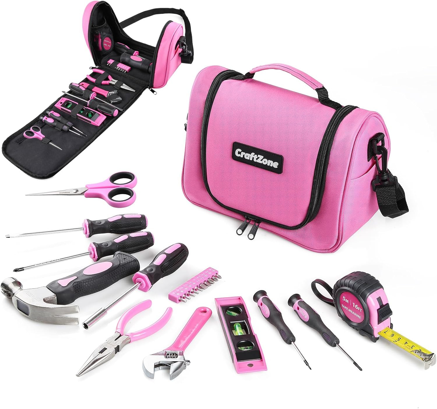 Pink Tool Set | Tool Bag for Women with Shoulder Strap | Basic Tool Kit|21Pcs To