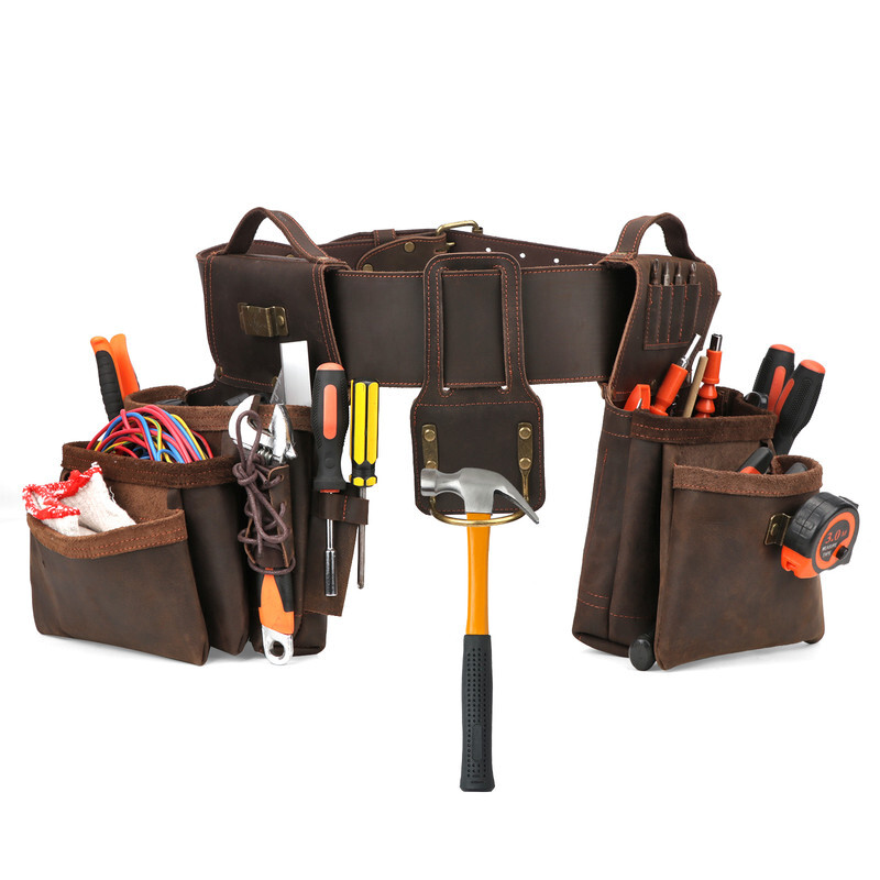 TOURBON Leather Carpenter Framer Tool Belt/Pouch/Bag/Holder Workshop Rig Pack
