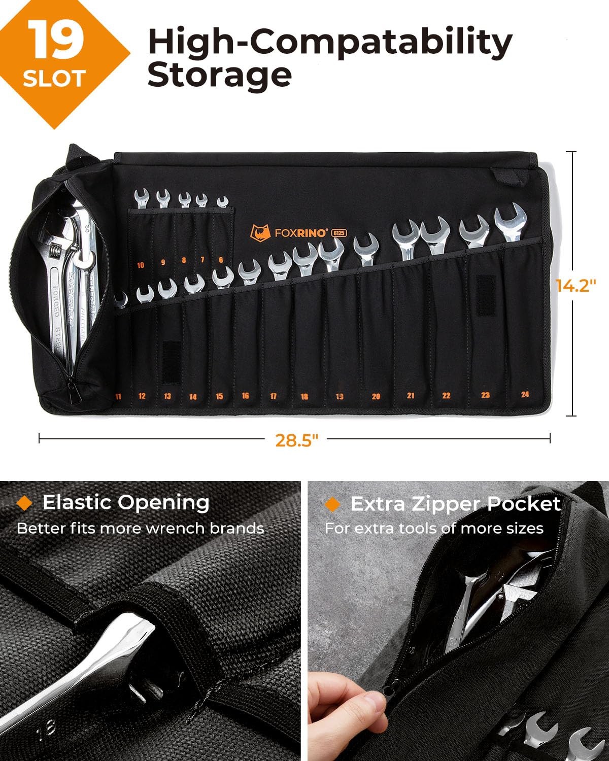 Wrench Roll, Wrench Roll Up Pouch, 19-Pocket Heavy Duty Canvas Wrench Organiz…