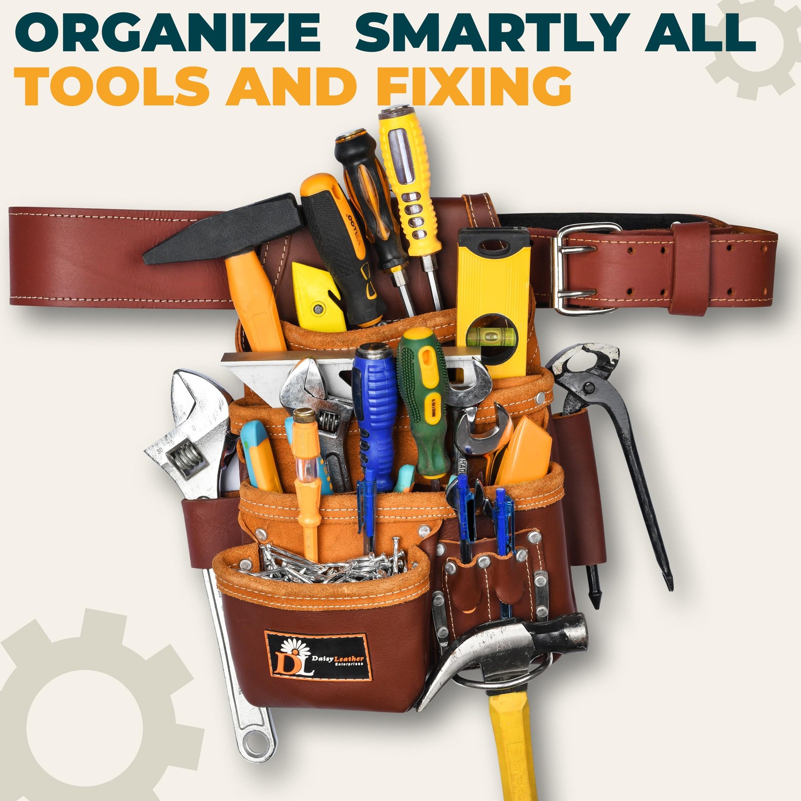 Daisy Leather Tool Bag 505, Premium leather oil tanned 13 Pockets with Speed …