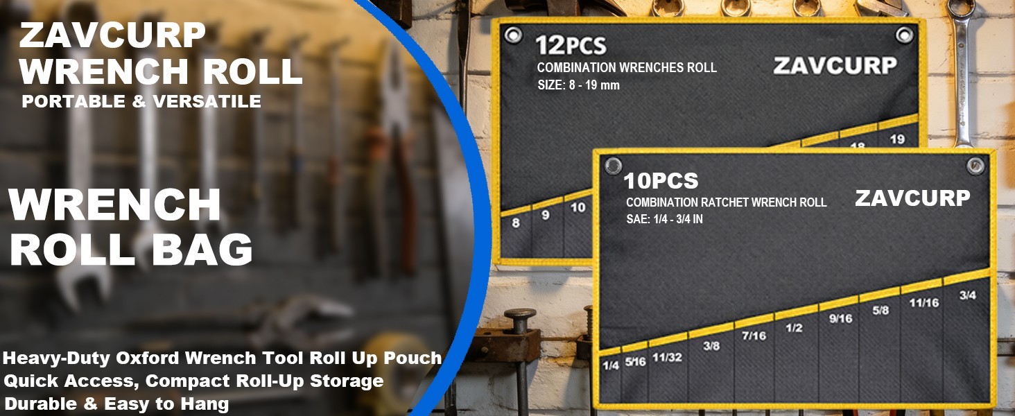 Wrench Roll Organizer Heavy Duty 2 Pack Waterproof Oxford 10 SAE 12 Metric