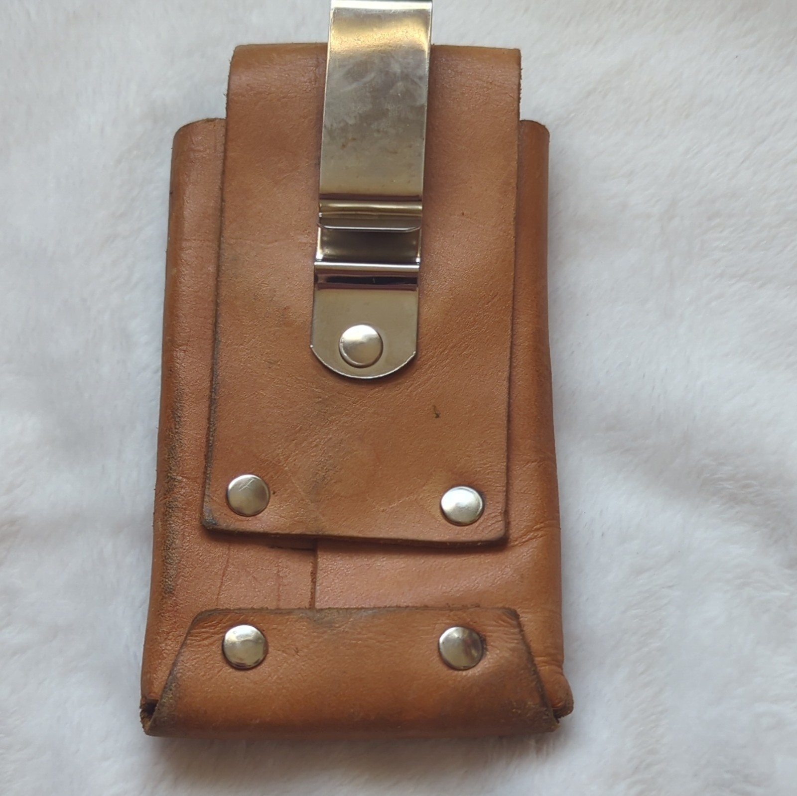 Brown Leather Tool Pouch Holster w/ Metal Belt Clip & Snap Closure, 1pc