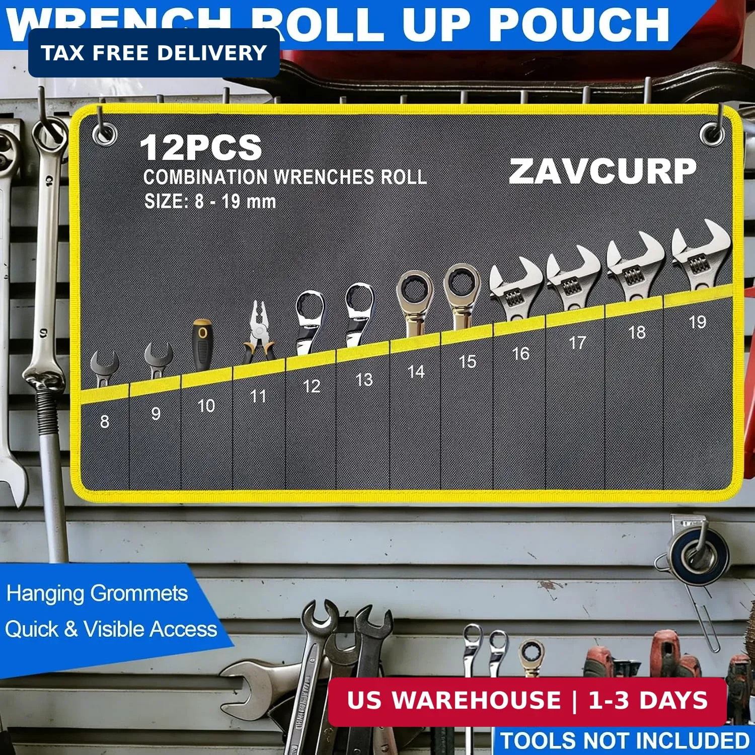 Wrench Roll Up Pouch Wrench Organizer Bag Wrench Tool Holder 18 Pockets