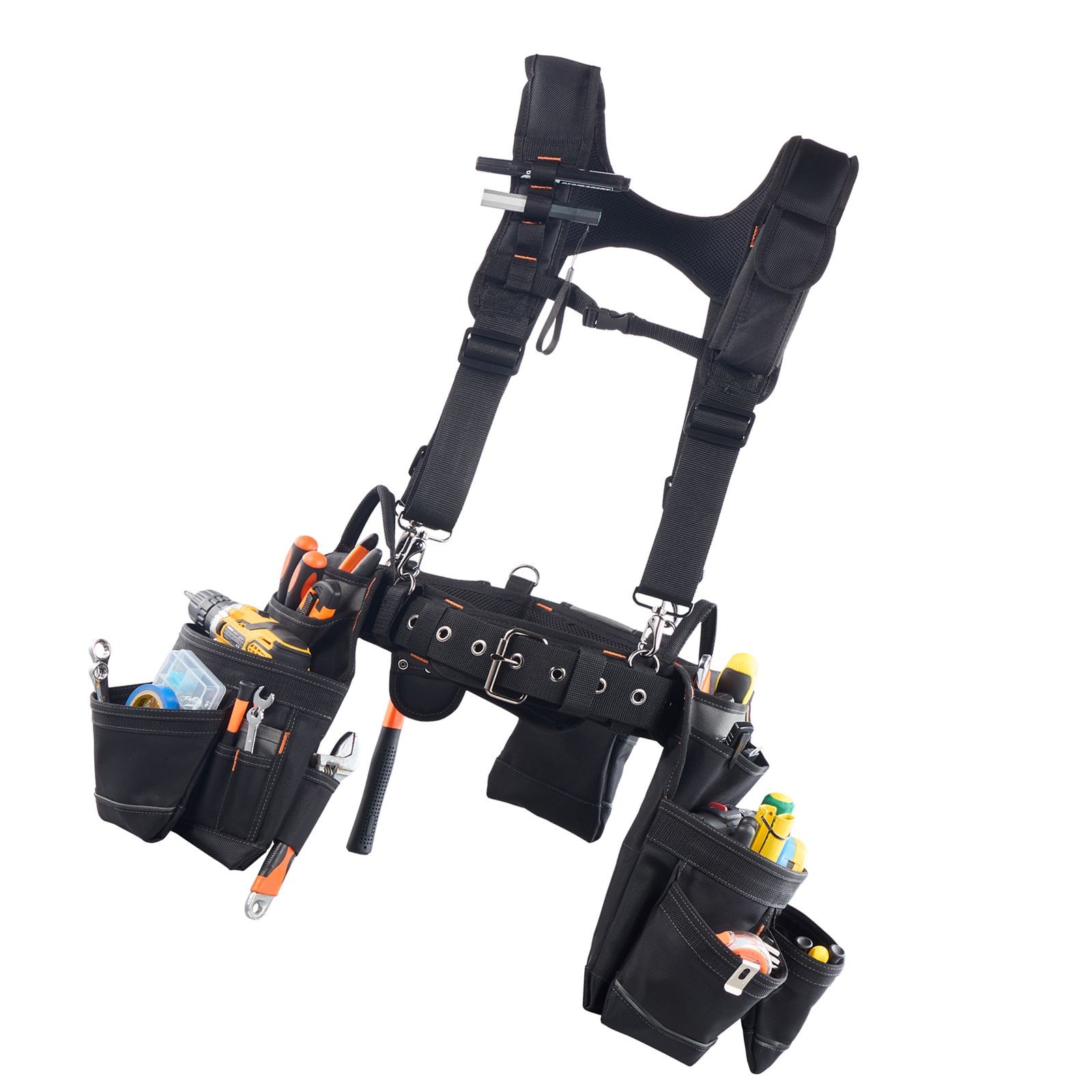 Heavy-Duty 600D Polyester Tool Belt, 19 Pockets & Padded Waist