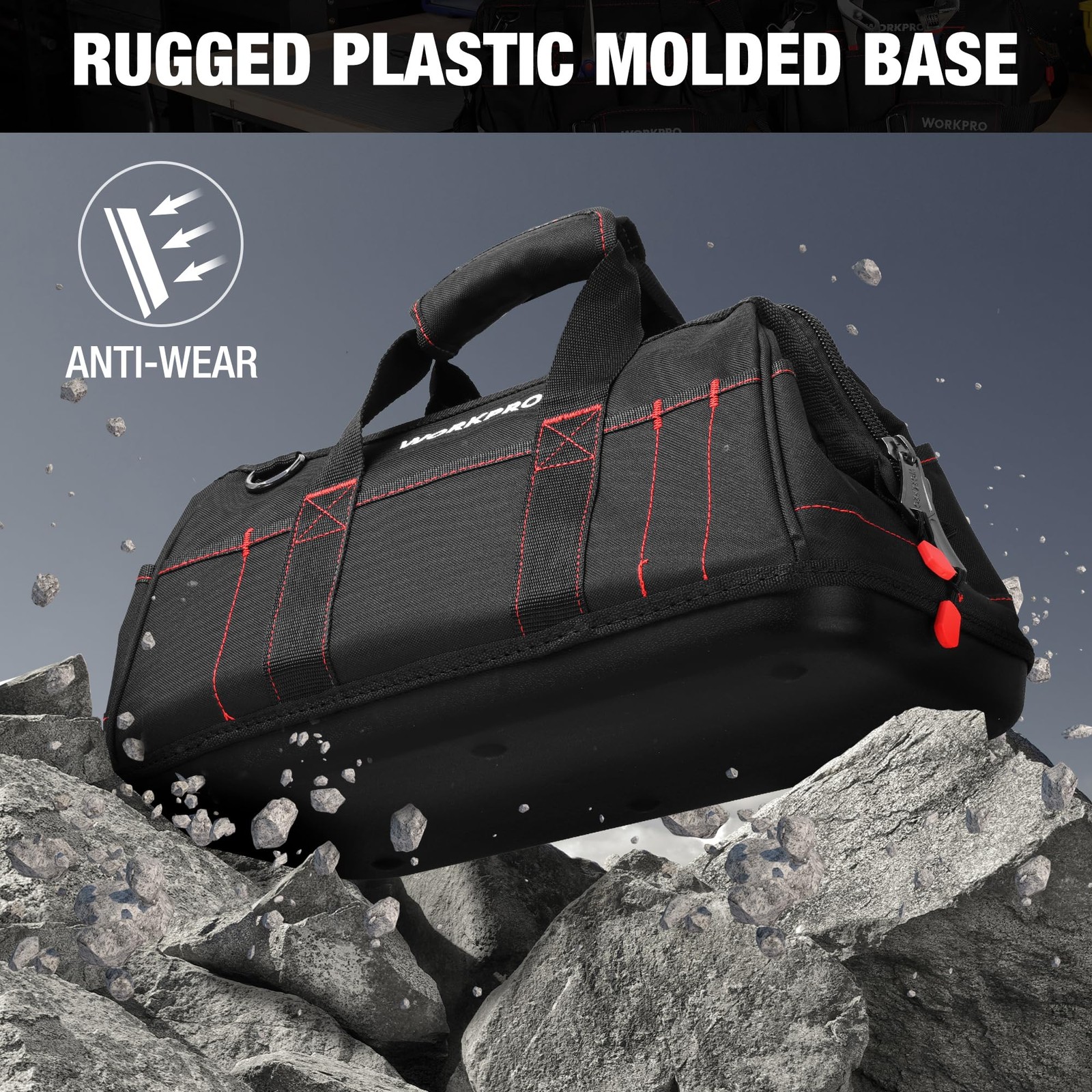WORKPRO 16-inch Close Top Wide Mouth Tool Storage Bag with 16inch, Black
