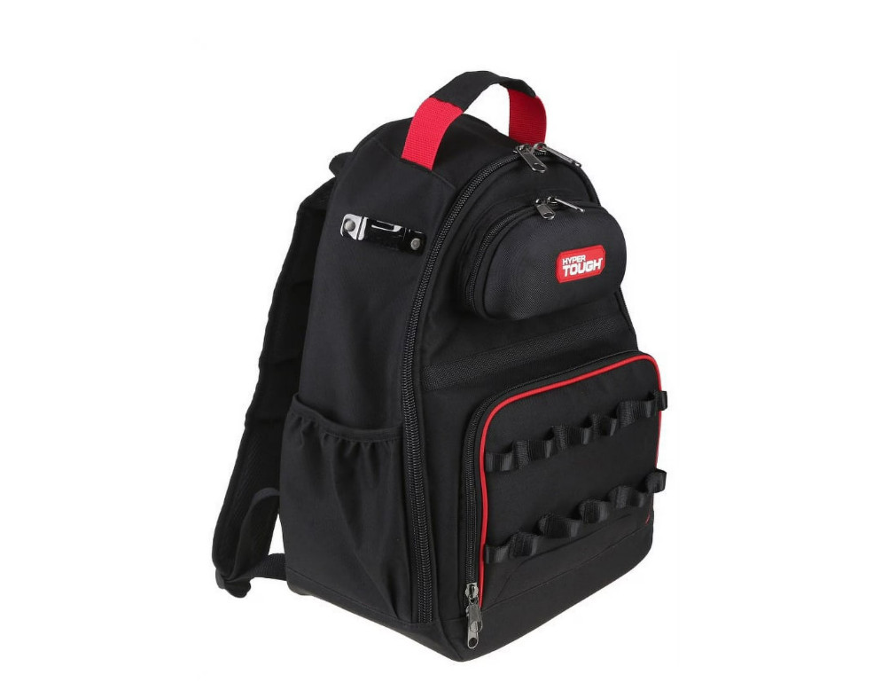 Hyper Tough Black Tool Backpack with Pockets and Loops, Portable Tool Storage