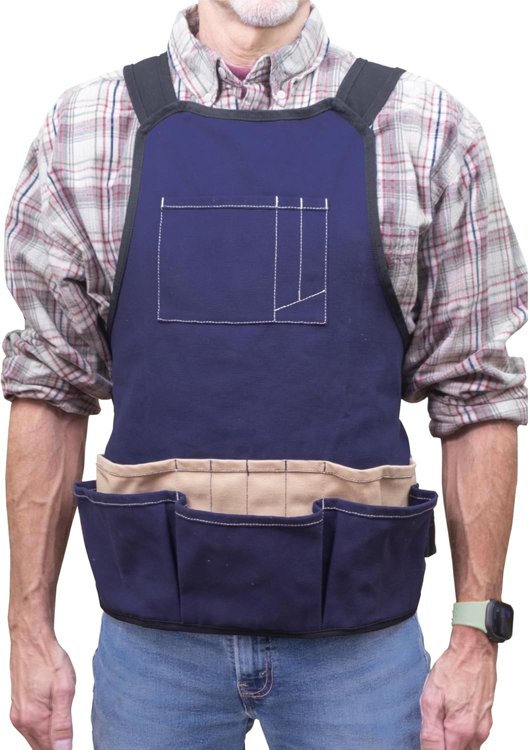 Wide Shoulder Duck Cotton Woodworking Apron 17 Pockets Quick Release Buckle
