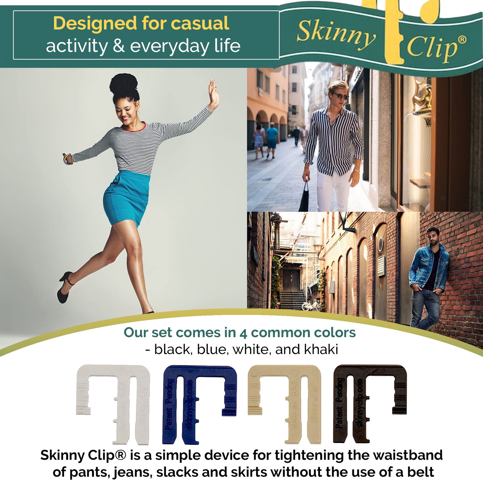 Skinny Clip Waistband Tightener – Replace One Size, Black, White, Khaki, Blue