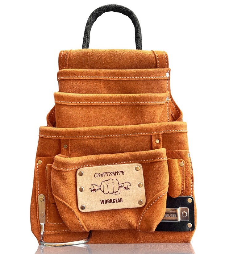 Carpenter Drywaller Bolsa Tool Pouch Heavy Duty 10 Pocket Suede Leather BOGO!