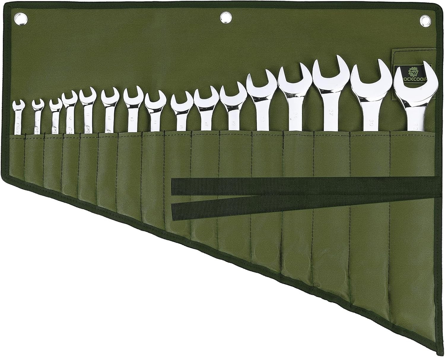 Wrench Roll Organizer 16 Pockets, Pouch Up with Water Proof Green