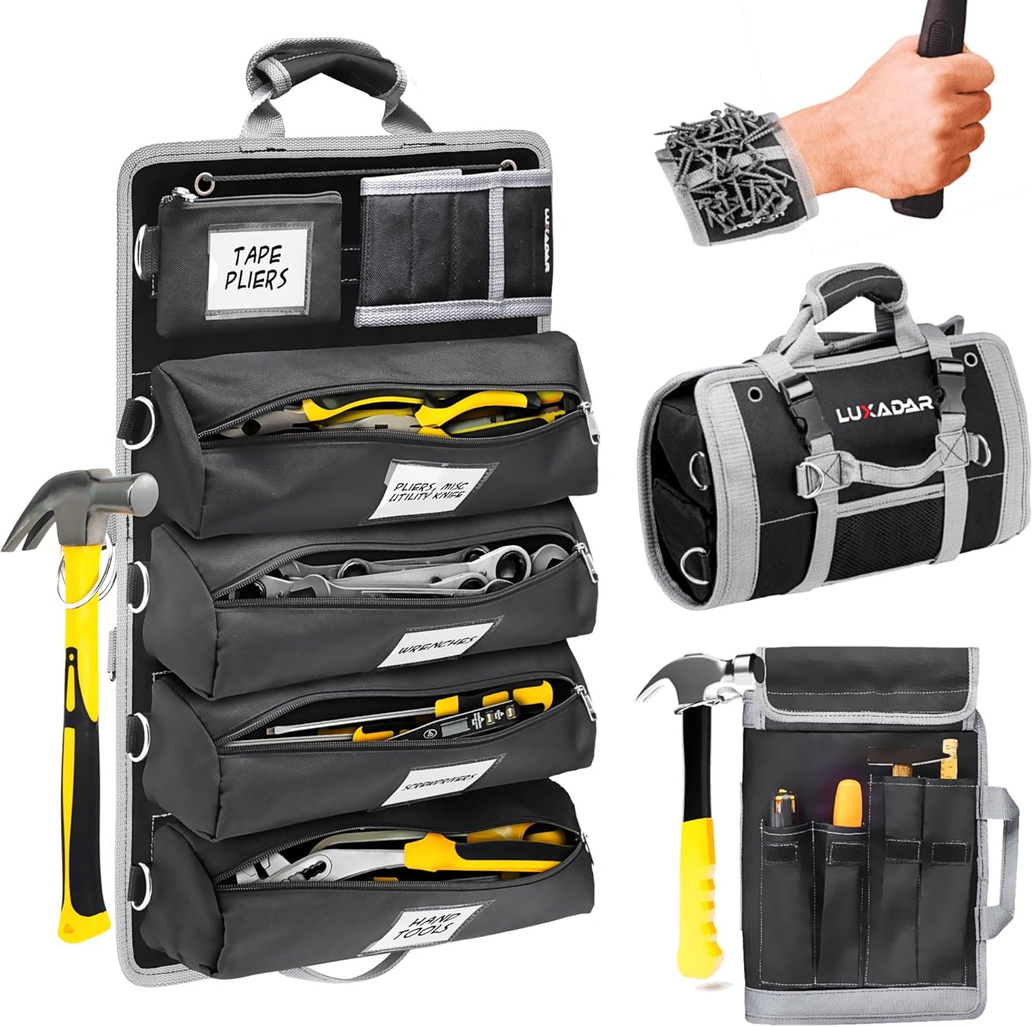 Updated Roll Up Tool Bag, Extra Features, 5 Detachable Pouches with Name…
