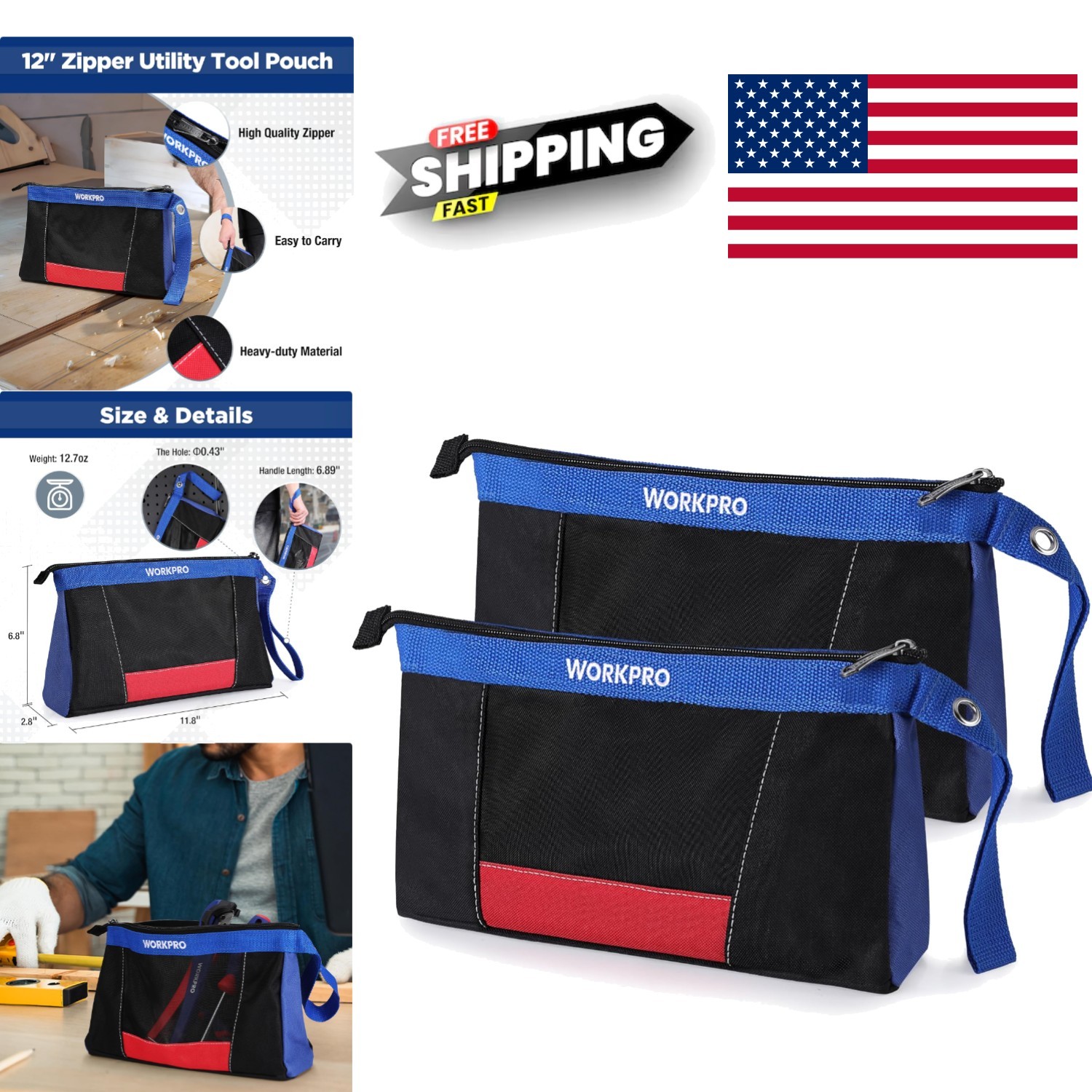 Utility Storage Pouch 12 Inch with Zipper Clear Mesh Design for Quick Access