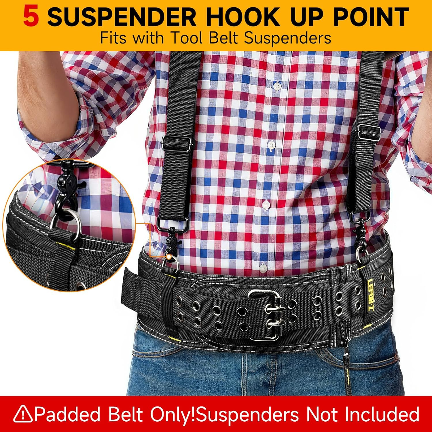 Padded Tool Belt,4-Inch Heavy Duty Tool Belts for Men with 5 Suspenders Ring,Wor