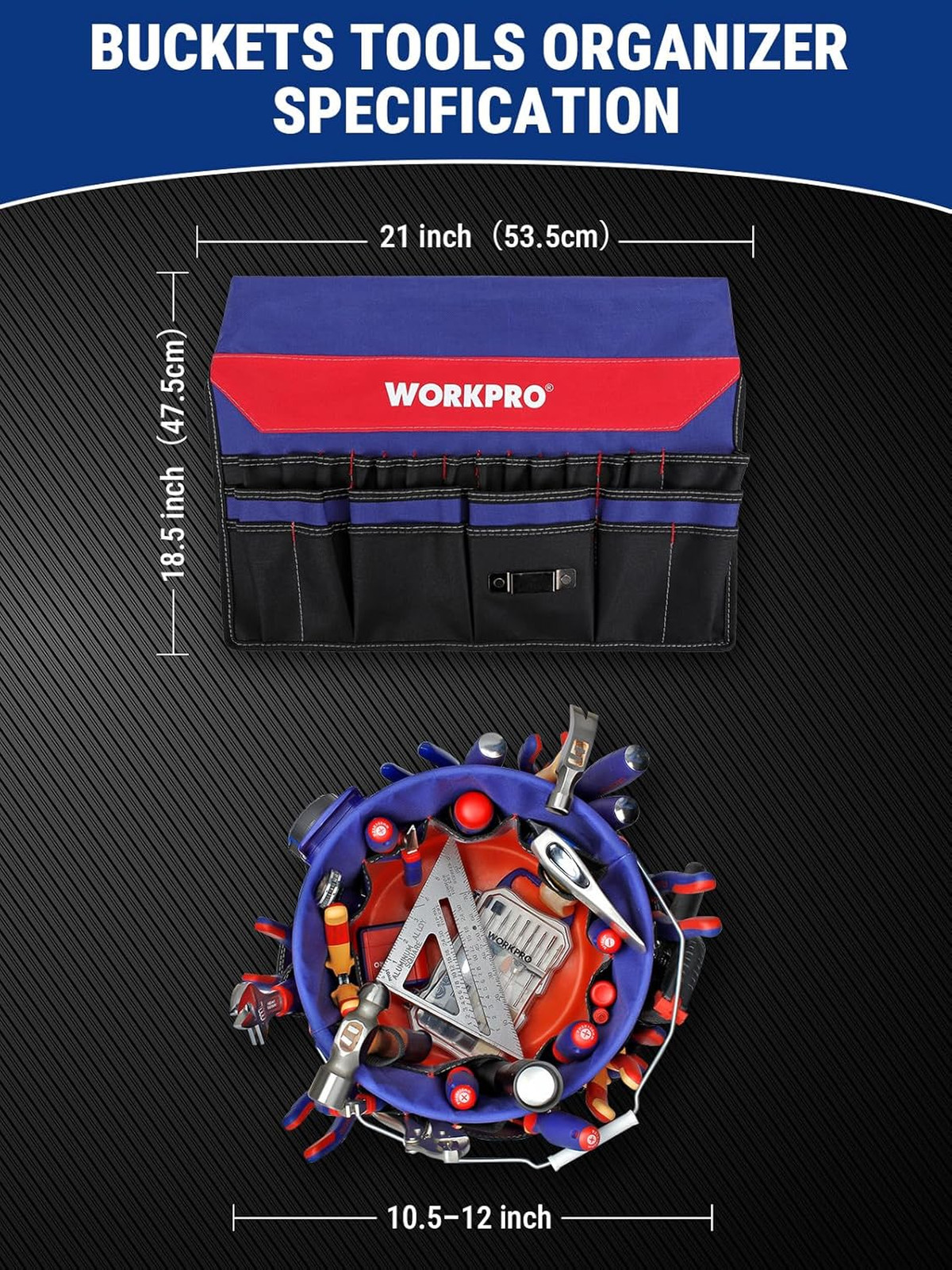 Bucket Tool Organizer with 51 Pockets for 3.5 to 5 Gallon Buckets, Waterproof