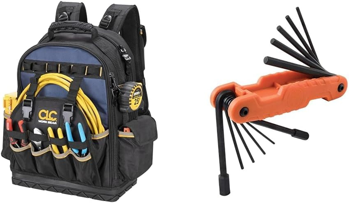 CLC Tool Backpack with 38 Pockets & Klein 11-Piece Hex Wrench Set