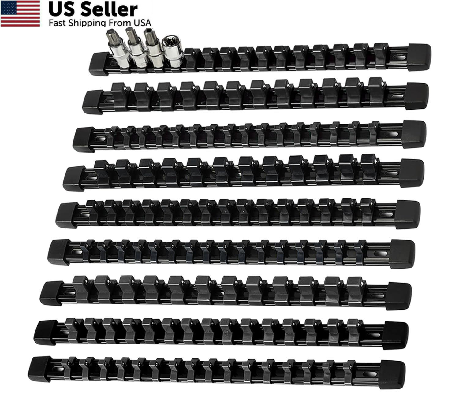 AMM 9-Piece Socket Organizer, 1/2 inch, 3/8 inch and 1/4 9PC, BLACK
