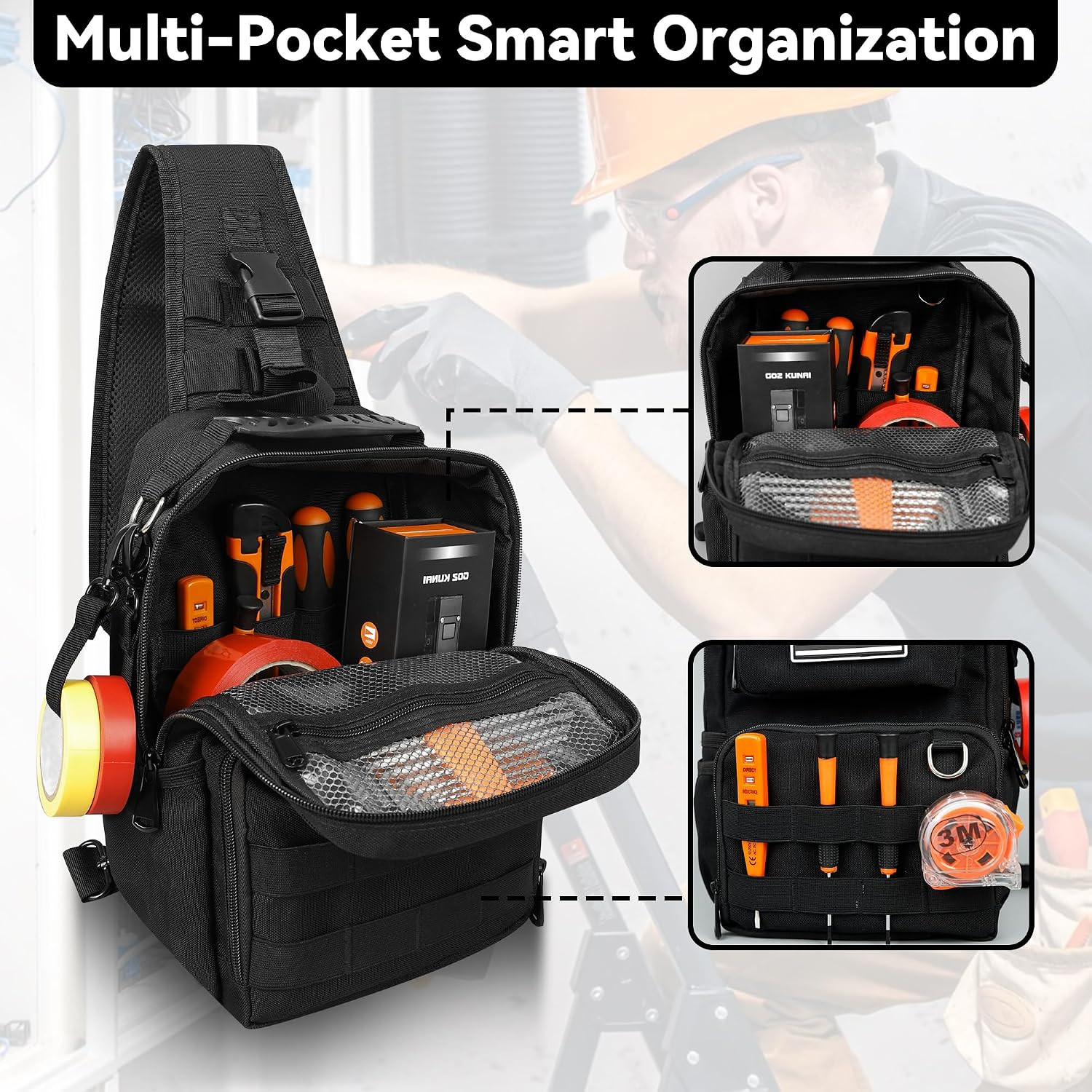 Small Tool Bag, Shoulder Tool Bag Organizer for Electricians, Small Tactical Sli