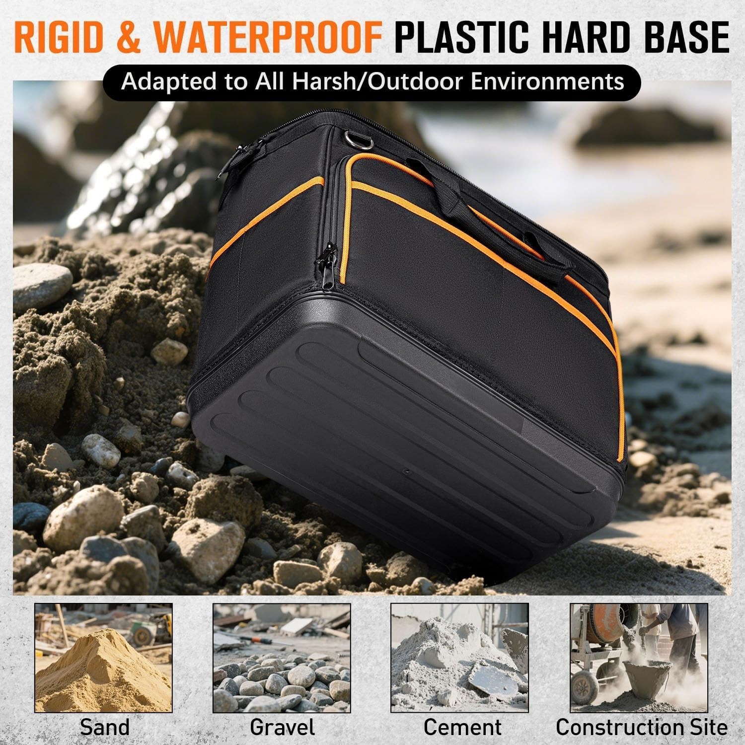 17in Electrician Tool Bag 26 Pocket Waterproof Hard Bottom Shoulder Strap Organi