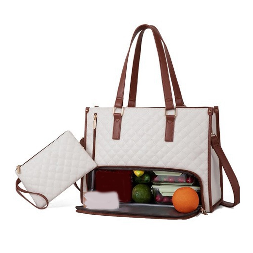 Polyester PU Leather Lunch Tote Bag for Women with 15.6 Inch Laptop Protection