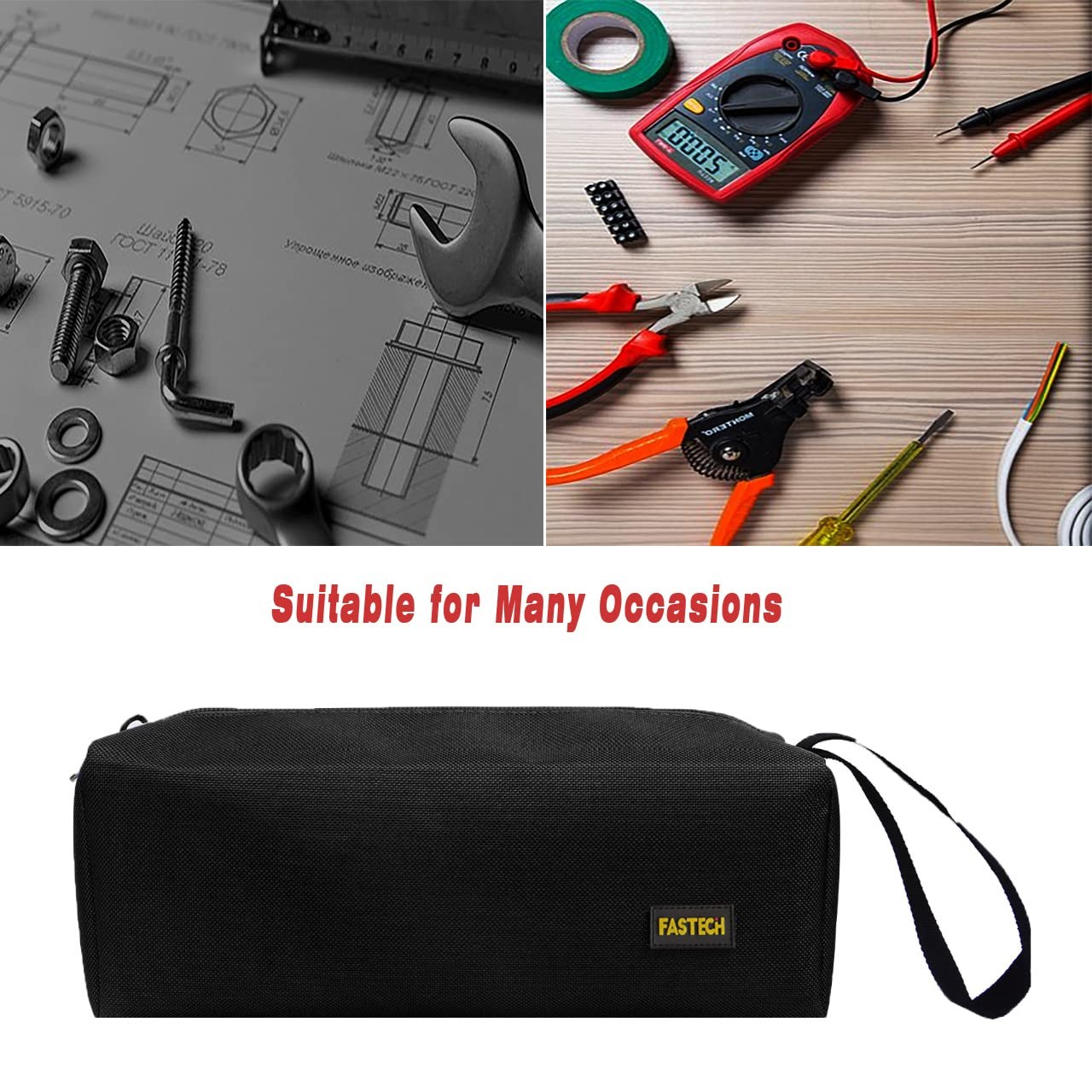 FASTECH 1-Pack Zipper Utility Tool Bag, Small 1 Pack – Black, Black